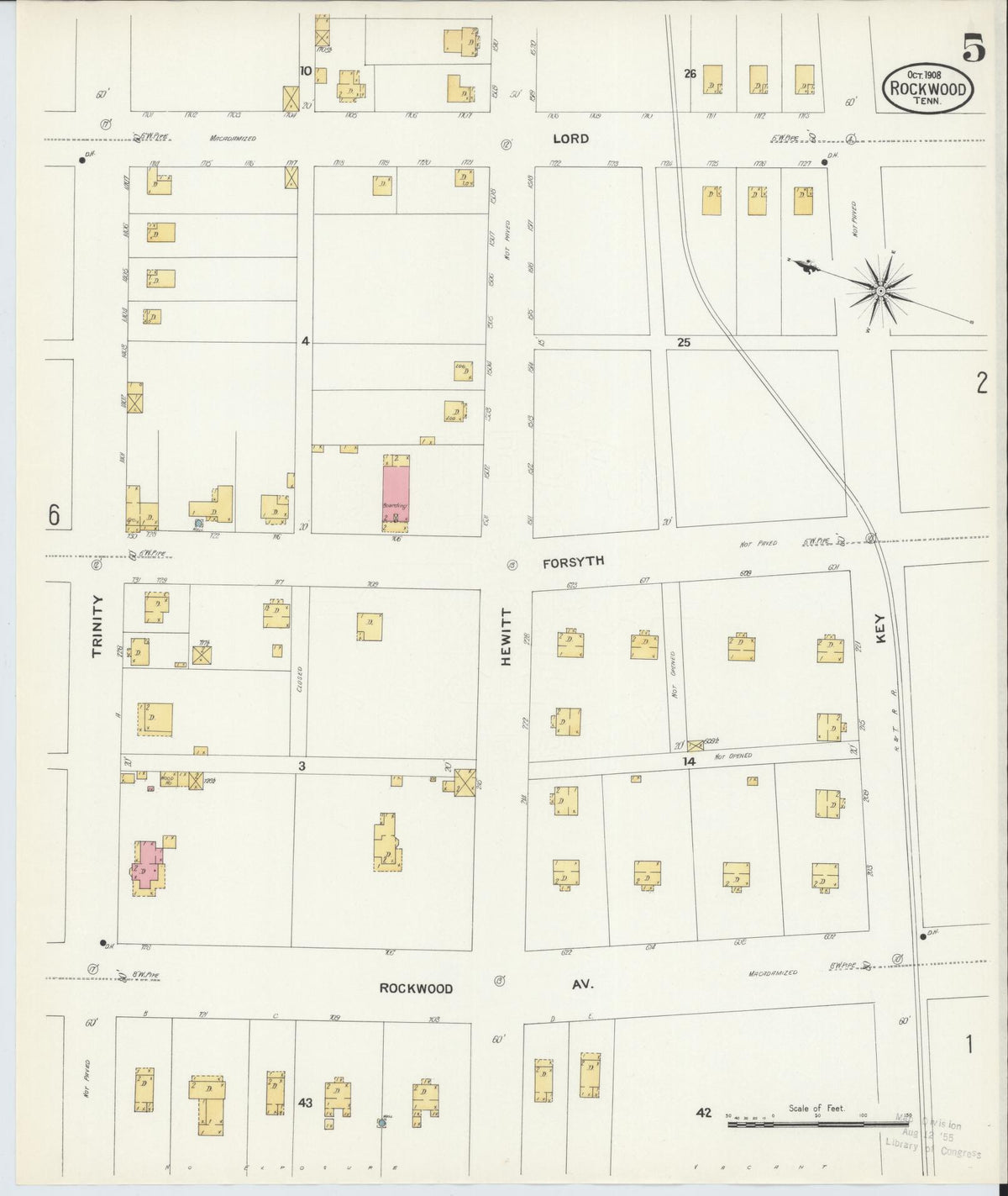 Sanborn Fire Insurance Map from Rockwood, Roane County, Tennessee (1908), Sheet #0005 - Historic Sanborn Fire Insurance Map Print, vintage old map wall art, antique decor, genealogy gift, Tennessee Tennessee map