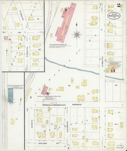 Sanborn Fire Insurance Map from New Castle, Henry County, Indiana (1908), Sheet #0002 - Historic Sanborn Fire Insurance Map Print, vintage old map wall art, antique decor, genealogy gift, Indiana Indiana map