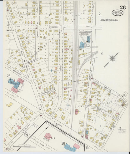 Sanborn Fire Insurance Map from Pontiac, Oakland County, Michigan (1915), Sheet #0026 - Historic Sanborn Fire Insurance Map Print, vintage old map wall art, antique decor, genealogy gift, Michigan Michigan map