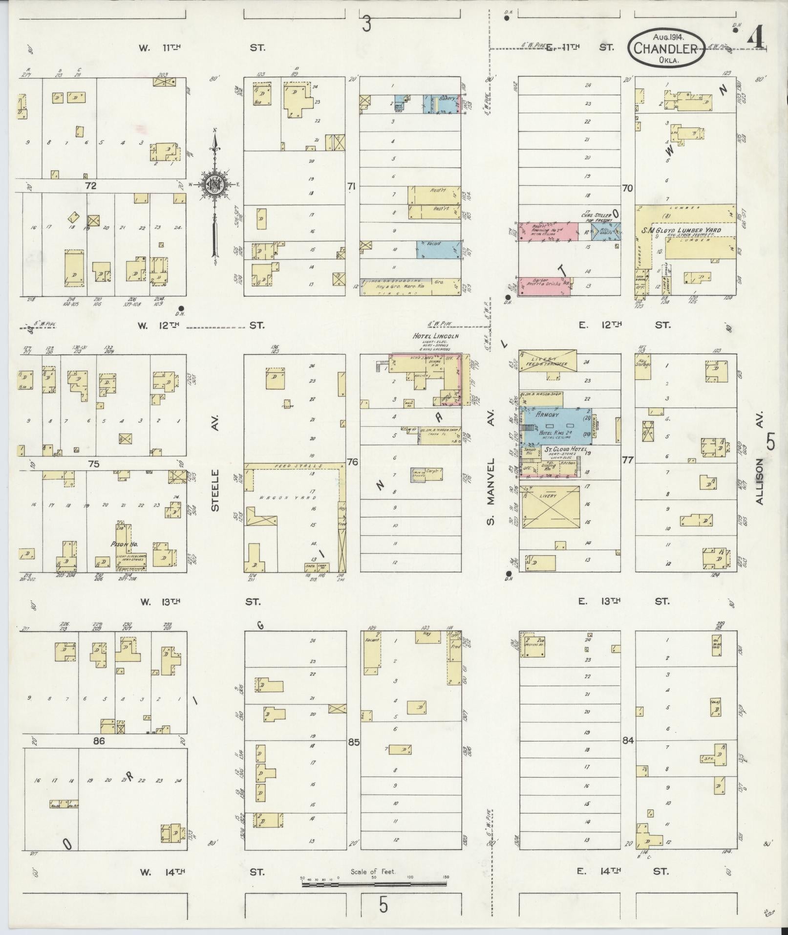 Sanborn Fire Insurance Map from Chandler, Lincoln County, Oklahoma (1914), Sheet #0004 - Complete Map Set gallery image, historic Sanborn map, vintage wall art, Oklahoma Oklahoma