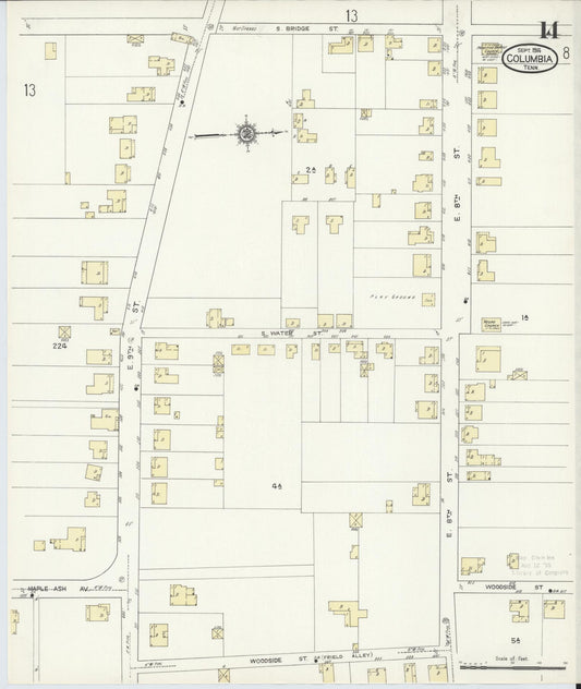 Sanborn Fire Insurance Map from Columbia, Maury County, Tennessee (1914), Sheet #0014 - Historic Sanborn Fire Insurance Map Print, vintage old map wall art, antique decor, genealogy gift, Tennessee Tennessee map