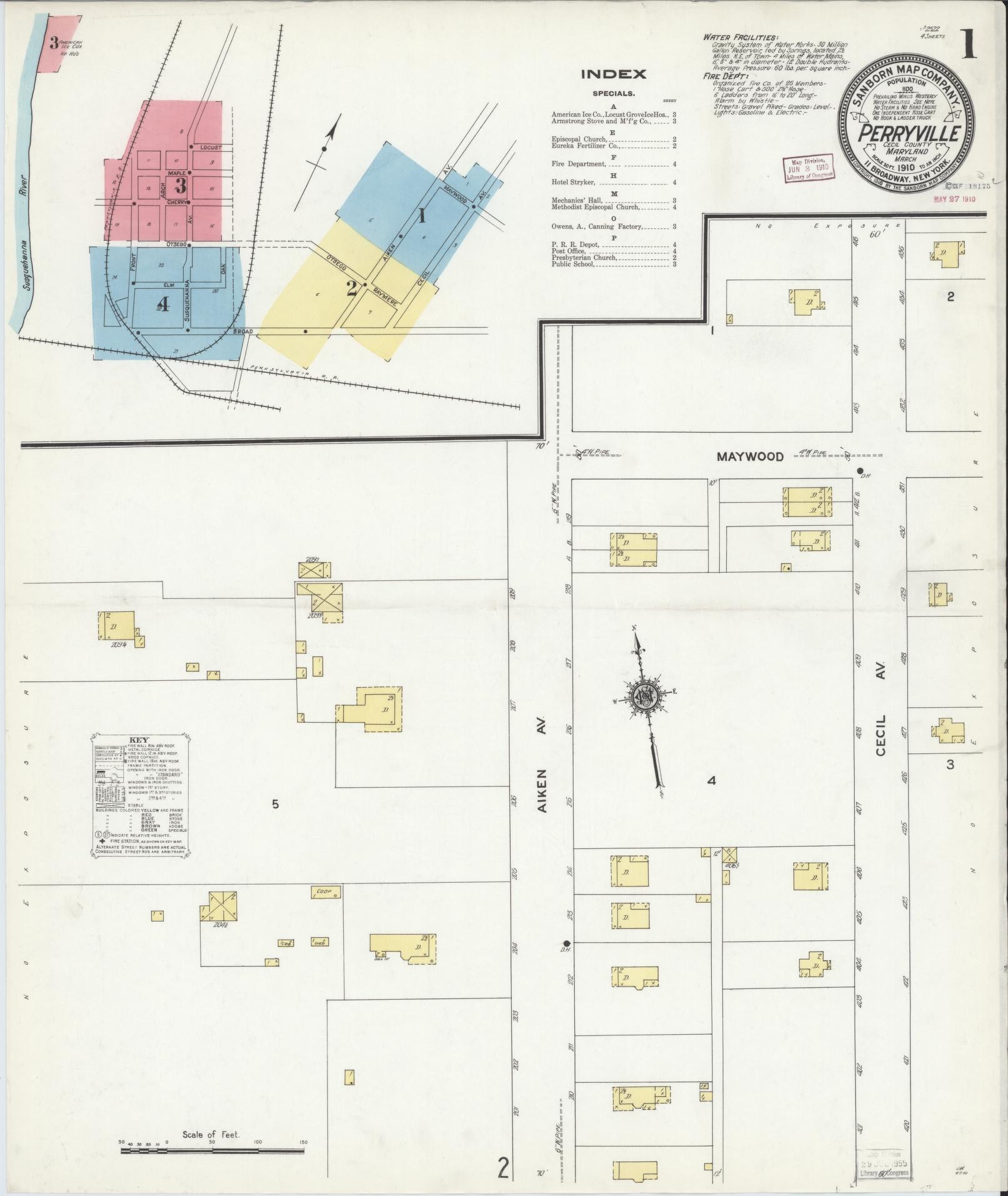 Sanborn Fire Insurance Map from Perryville, Cecil County, Maryland (1910), Sheet #0001 - Complete Map Set gallery image, historic Sanborn map, vintage wall art, Maryland Maryland