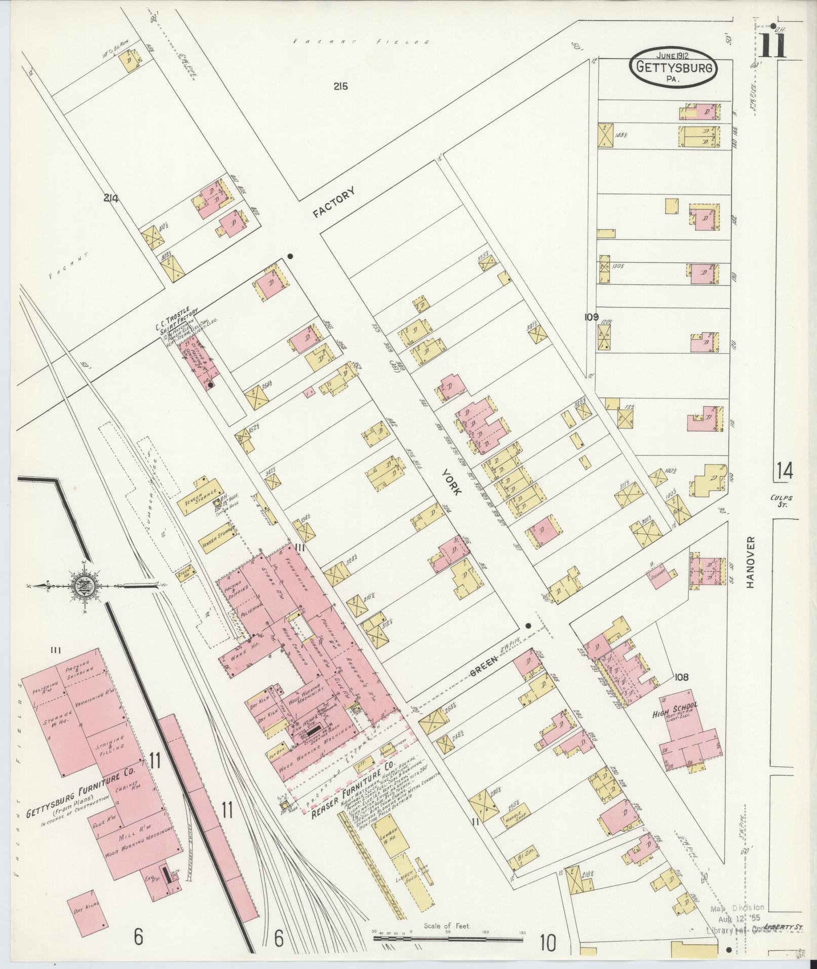 Sanborn Fire Insurance Map from Gettysburg, Adams County, Pennsylvania (1912), Sheet #0011 - Historic Sanborn Fire Insurance Map Print, vintage old map wall art, antique decor, genealogy gift, Pennsylvania Pennsylvania map