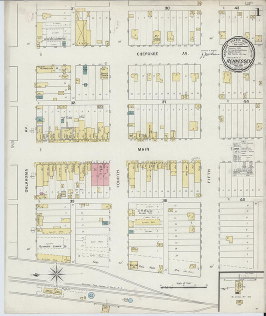 Sanborn Fire Insurance Map from Hennessey, Kingfisher County, Oklahoma (1894), Sheet #0001 - Historic Sanborn Fire Insurance Map Print, vintage old map wall art, antique decor, genealogy gift, Oklahoma Oklahoma map