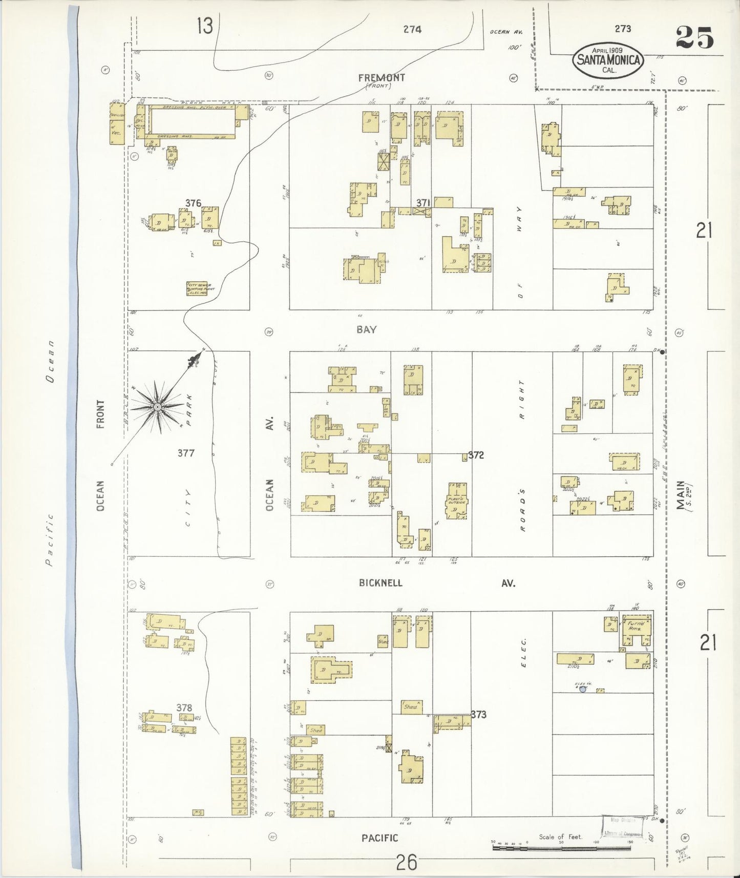 Sanborn Fire Insurance Map from Santa Monica, Los Angeles County, California (1909), Sheet #0025 - Complete Map Set gallery image, historic Sanborn map, vintage wall art, California California