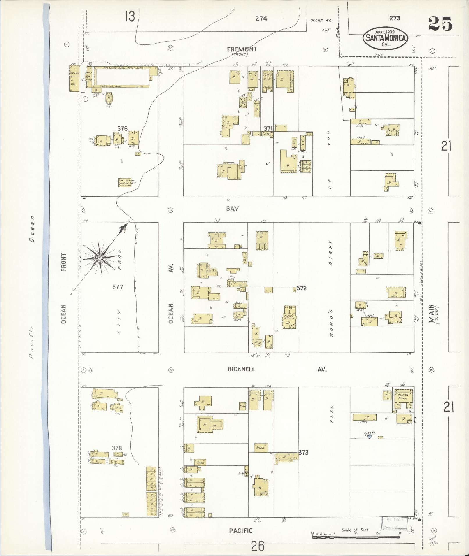 Sanborn Fire Insurance Map from Santa Monica, Los Angeles County, California (1909), Sheet #0025 - Complete Map Set gallery image, historic Sanborn map, vintage wall art, California California