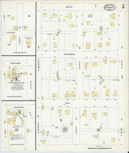 Sanborn Fire Insurance Map from Durant, Bryan County, Oklahoma (1908), Sheet #0005 - Complete Map Set gallery image, historic Sanborn map, vintage wall art, Oklahoma Oklahoma