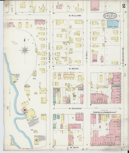 Sanborn Fire Insurance Map from Owosso, Shiawassee County, Michigan (1894), Sheet #0002 - Historic Sanborn Fire Insurance Map Print, vintage old map wall art, antique decor, genealogy gift, Michigan Michigan map