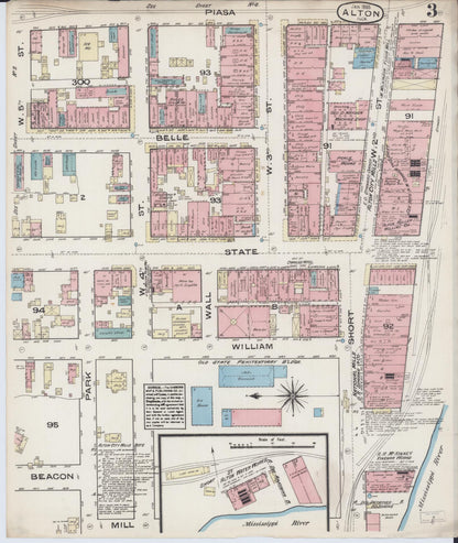 Sanborn Fire Insurance Map from Alton, Madison County, Illinois (1885), Sheet #0003 - Historic Sanborn Fire Insurance Map Print, vintage old map wall art, antique decor, genealogy gift, Illinois Illinois map