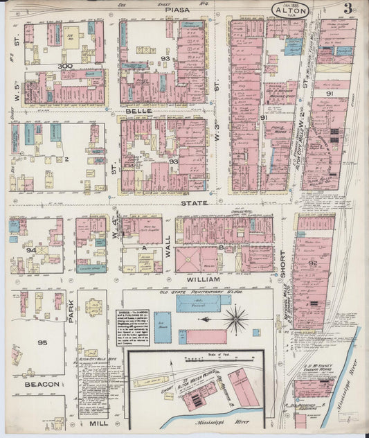 Sanborn Fire Insurance Map from Alton, Madison County, Illinois (1885), Sheet #0003 - Historic Sanborn Fire Insurance Map Print, vintage old map wall art, antique decor, genealogy gift, Illinois Illinois map