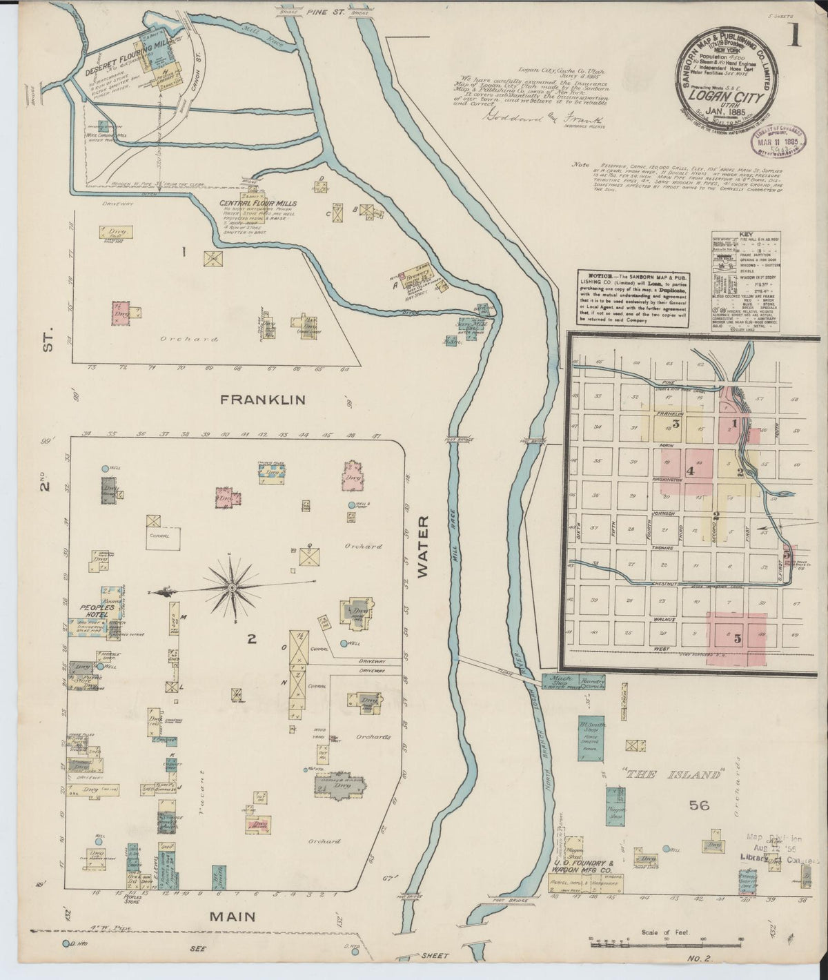 Sanborn Fire Insurance Map from Logan, Cache County, Utah (1885), Sheet #0001 - Historic Sanborn Fire Insurance Map Print, vintage old map wall art, antique decor, genealogy gift, Utah Utah map