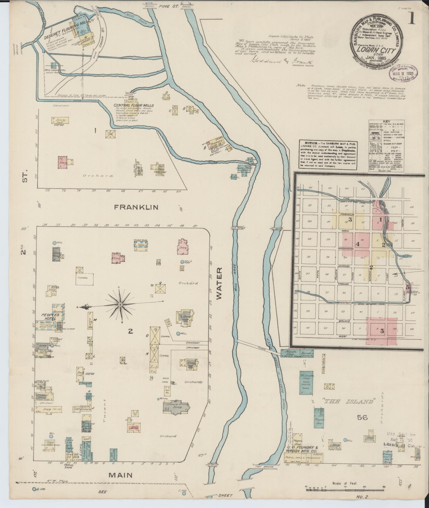 Sanborn Fire Insurance Map from Logan, Cache County, Utah (1885), Sheet #0001 - Historic Sanborn Fire Insurance Map Print, vintage old map wall art, antique decor, genealogy gift, Utah Utah map