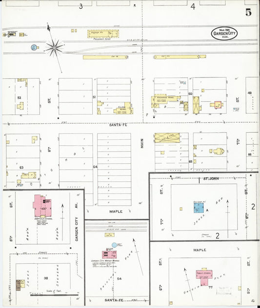 Sanborn Fire Insurance Map from Garden City, Finney County, Kansas (1905), Sheet #0005 - Historic Sanborn Fire Insurance Map Print, vintage old map wall art, antique decor, genealogy gift, Kansas Kansas map