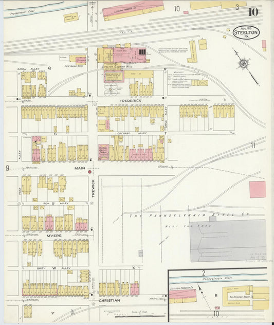 Sanborn Fire Insurance Map from Steelton, Dauphin County, Pennsylvania (1915), Sheet #0010 - Historic Sanborn Fire Insurance Map Print, vintage old map wall art, antique decor, genealogy gift, Pennsylvania Pennsylvania map