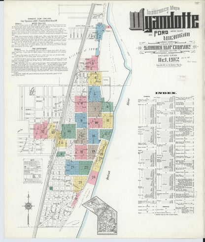 Sanborn Fire Insurance Map from Wyandotte, Wayne County, Michigan (1912), Sheet #0001 - Historic Sanborn Fire Insurance Map Print, vintage old map wall art, antique decor, genealogy gift, Michigan Michigan map