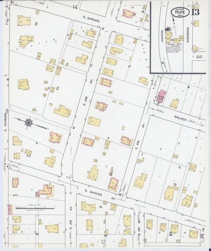 Sanborn Fire Insurance Map from Hope, Hempstead County, Arkansas (1919), Sheet #0013 - Complete Map Set gallery image, historic Sanborn map, vintage wall art, Arkansas Arkansas