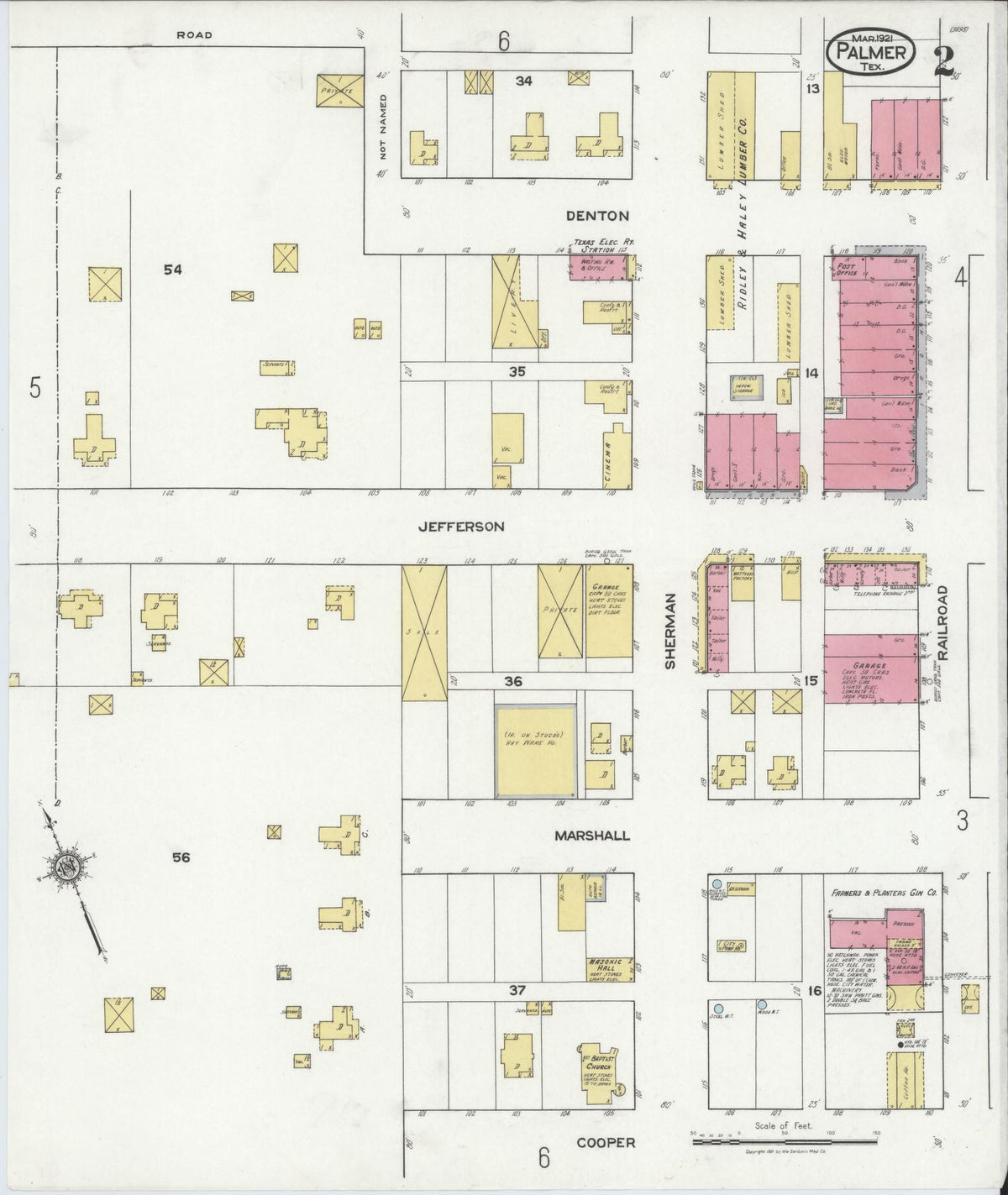 Sanborn Fire Insurance Map from Palmer, Ellis County, Texas (1921), Sheet #0002 - Complete Map Set gallery image, historic Sanborn map, vintage wall art, Texas Texas