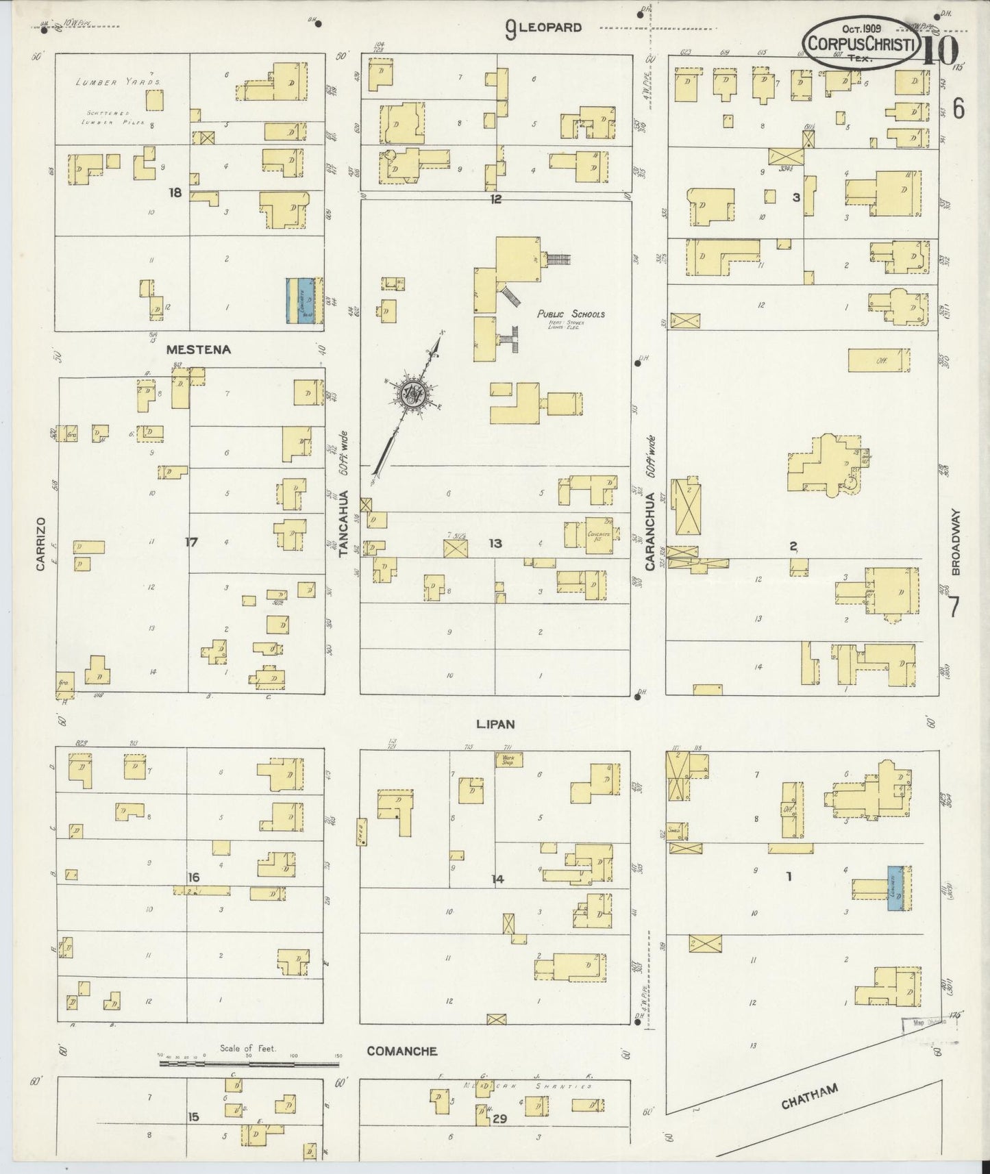 Sanborn Fire Insurance Map from Corpus Christi, Nueces County, Texas (1909), Sheet #0010 - Historic Sanborn Fire Insurance Map Print, vintage old map wall art, antique decor, genealogy gift, Texas Texas map