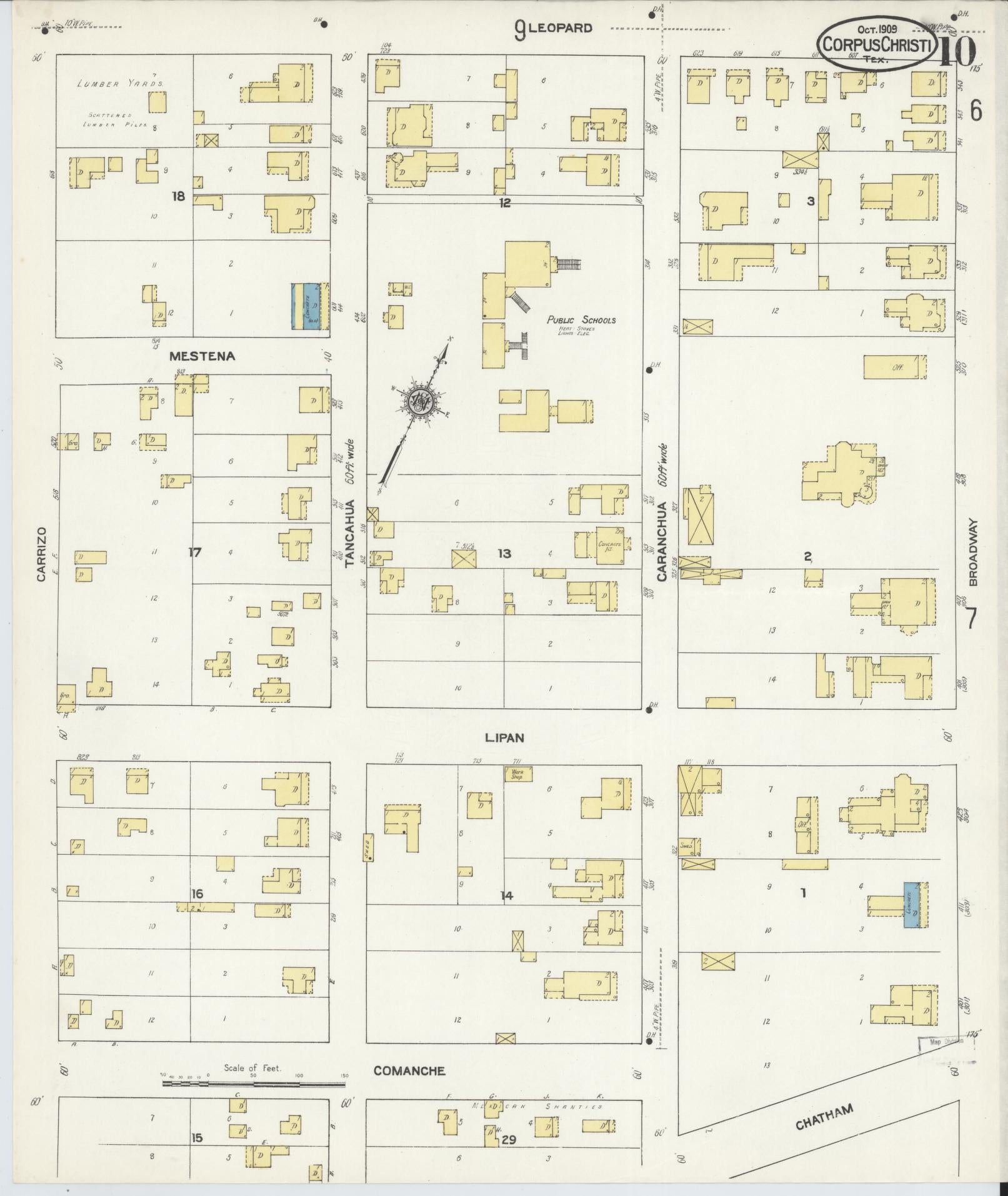 Sanborn Fire Insurance Map from Corpus Christi, Nueces County, Texas (1909), Sheet #0010 - Historic Sanborn Fire Insurance Map Print, vintage old map wall art, antique decor, genealogy gift, Texas Texas map