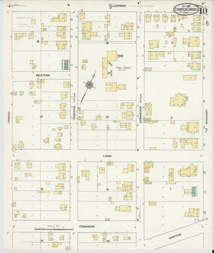 Sanborn Fire Insurance Map from Corpus Christi, Nueces County, Texas (1909), Sheet #0010 - Historic Sanborn Fire Insurance Map Print, vintage old map wall art, antique decor, genealogy gift, Texas Texas map