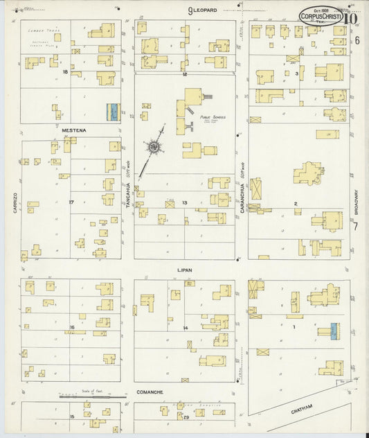 Sanborn Fire Insurance Map from Corpus Christi, Nueces County, Texas (1909), Sheet #0010 - Historic Sanborn Fire Insurance Map Print, vintage old map wall art, antique decor, genealogy gift, Texas Texas map
