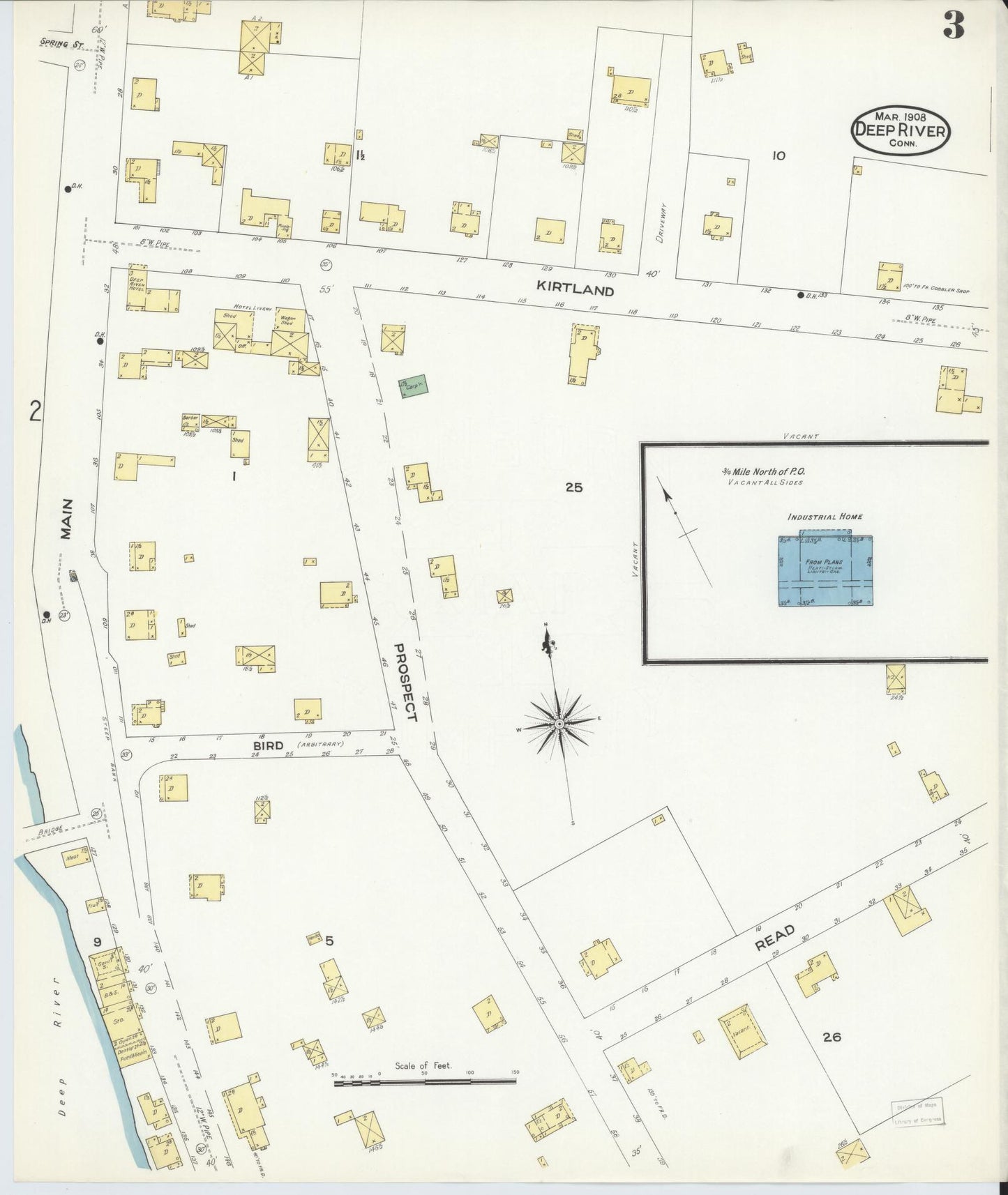 Sanborn Fire Insurance Map from Deep River, Middlesex County, Connecticut (1908), Sheet #0003 - Complete Map Set gallery image, historic Sanborn map, vintage wall art, Connecticut Connecticut