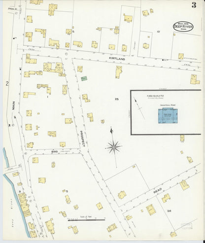 Sanborn Fire Insurance Map from Deep River, Middlesex County, Connecticut (1908), Sheet #0003 - Complete Map Set gallery image, historic Sanborn map, vintage wall art, Connecticut Connecticut