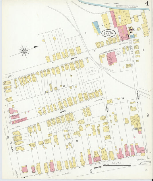 Sanborn Fire Insurance Map from Salem, Salem County, New Jersey (1909), Sheet #0004 - Historic Sanborn Fire Insurance Map Print, vintage old map wall art, antique decor, genealogy gift, New Jersey New Jersey map