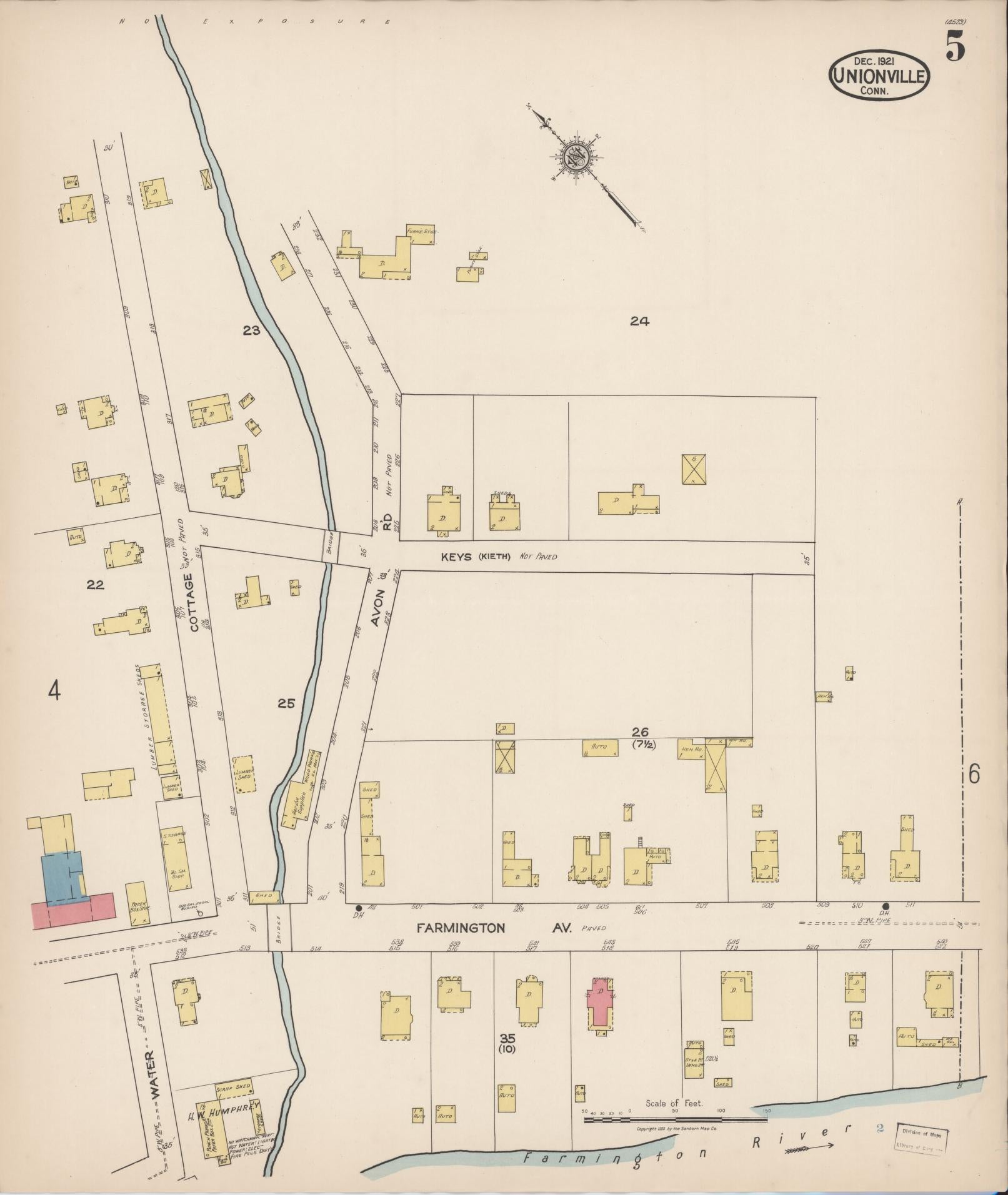 Sanborn Fire Insurance Map from Unionville, Hartford County, Connecticut (1921), Sheet #0005 - Complete Map Set gallery image, historic Sanborn map, vintage wall art, Connecticut Connecticut