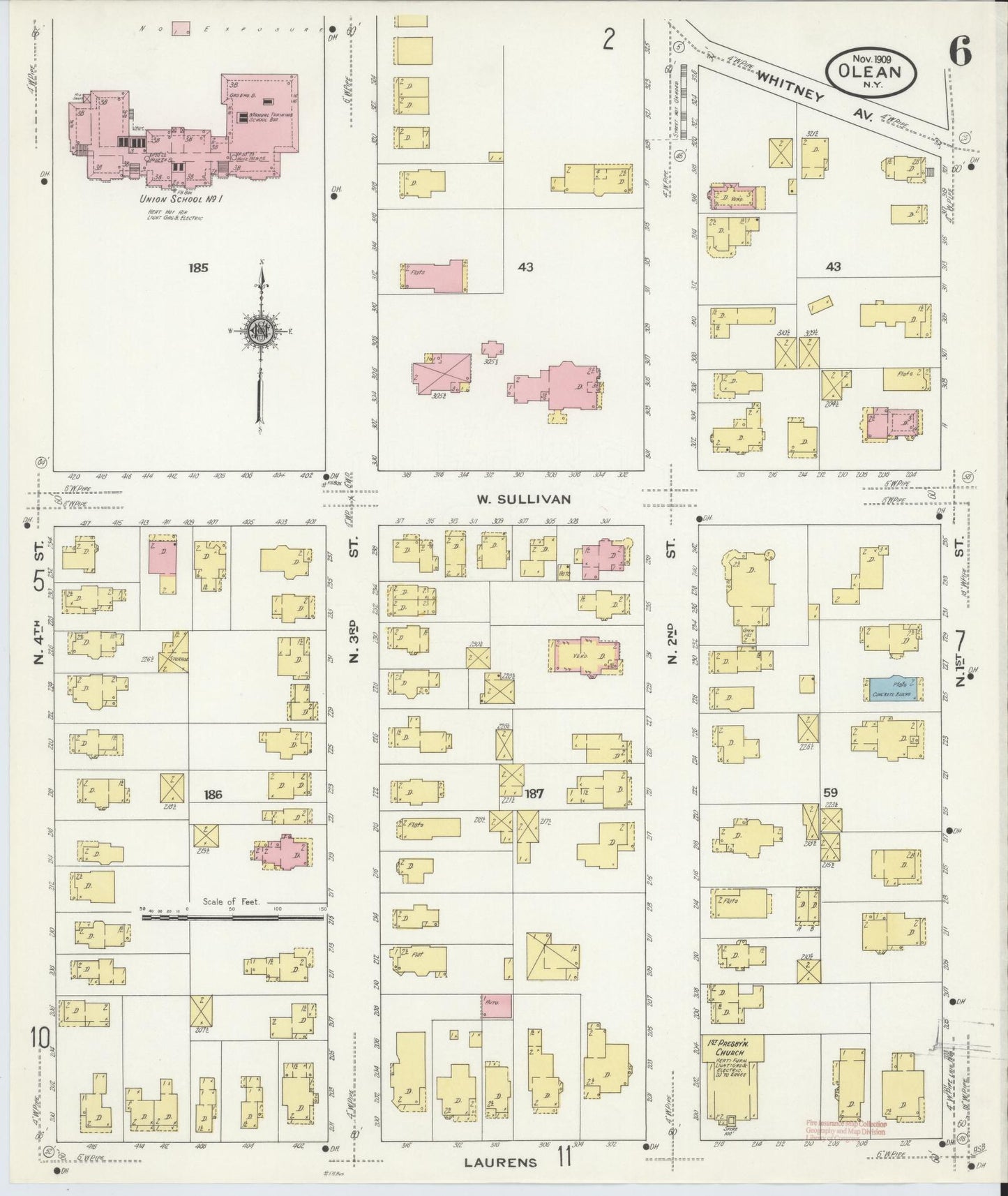 Sanborn Fire Insurance Map from Olean, Cattaraugus County, New York (1909), Sheet #0006 - Complete Map Set gallery image, historic Sanborn map, vintage wall art, New York New York