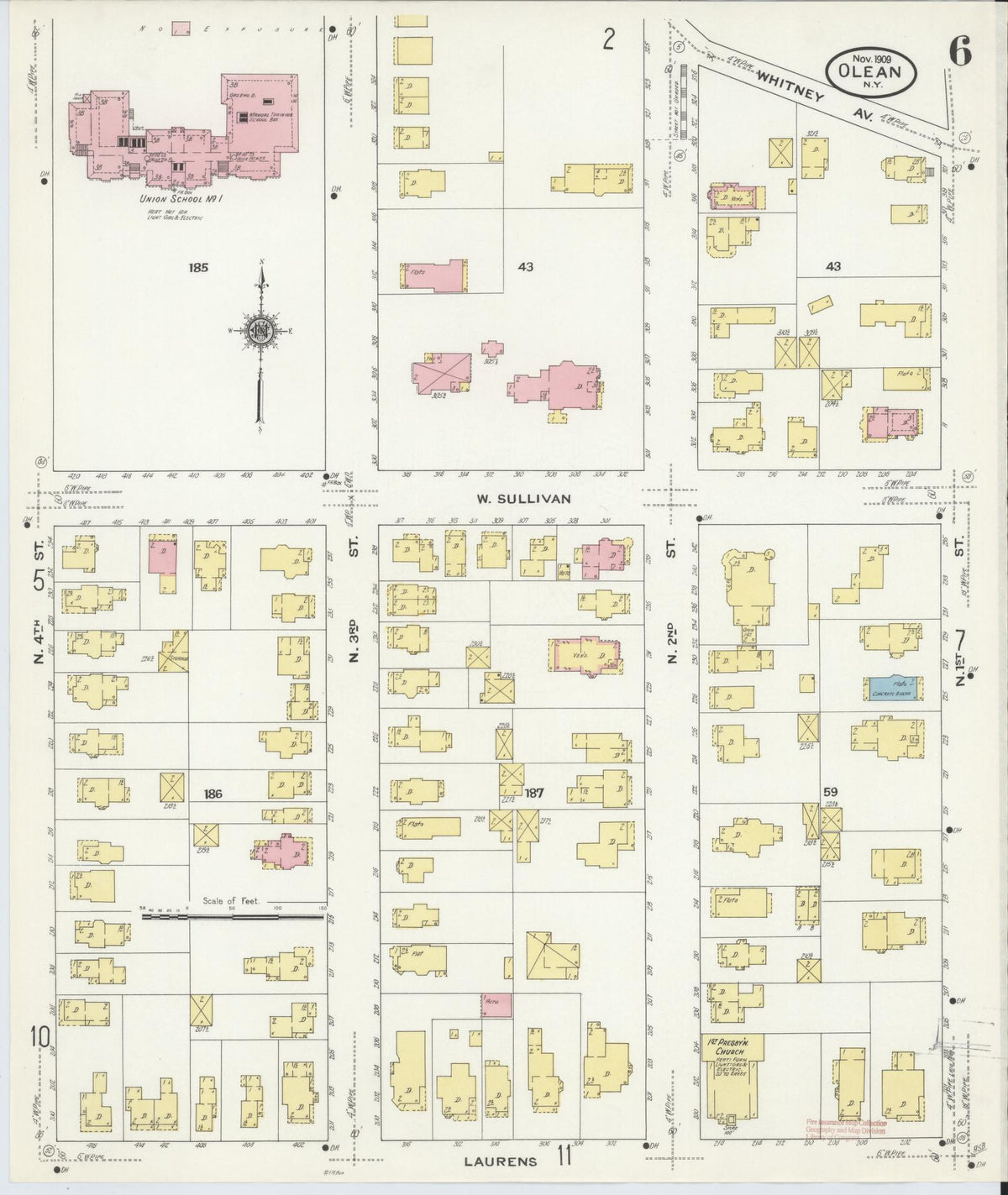 Sanborn Fire Insurance Map from Olean, Cattaraugus County, New York (1909), Sheet #0006 - Complete Map Set gallery image, historic Sanborn map, vintage wall art, New York New York