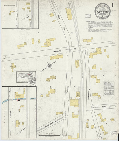 Sanborn Fire Insurance Map from Littleton, Middlesex County, Massachusetts (1917), Sheet #0001 - Historic Sanborn Fire Insurance Map Print, vintage old map wall art, antique decor, genealogy gift, Massachusetts Massachusetts map