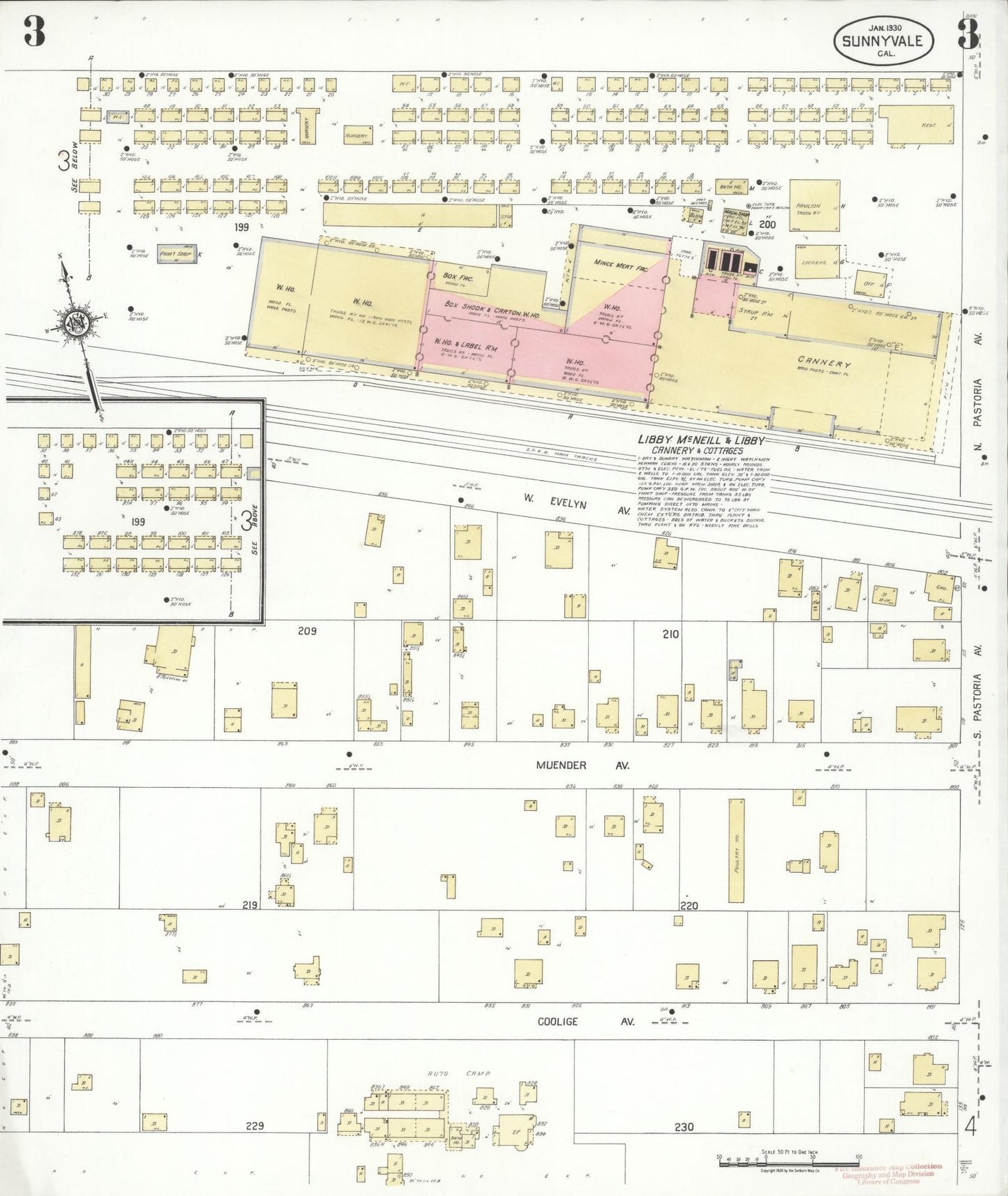 Sanborn Fire Insurance Map from Sunnyvale, Santa Clara County, California (1930), Sheet #0003 - Complete Map Set gallery image, historic Sanborn map, vintage wall art, California California
