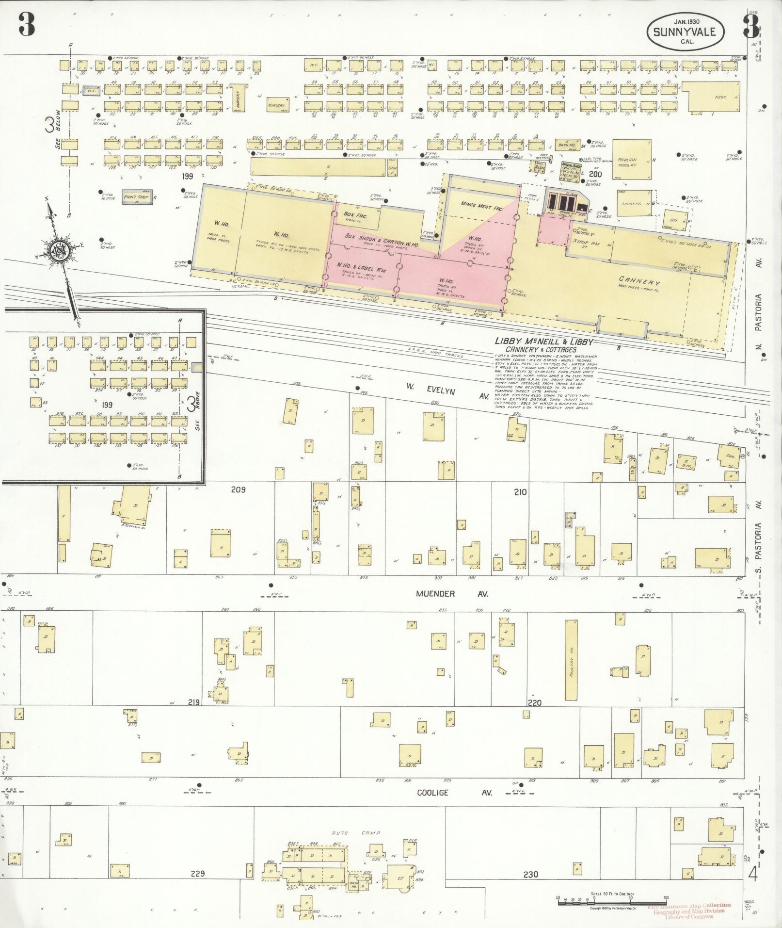 Sanborn Fire Insurance Map from Sunnyvale, Santa Clara County, California (1930), Sheet #0003 - Complete Map Set gallery image, historic Sanborn map, vintage wall art, California California