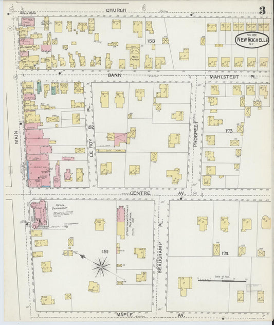 Sanborn Fire Insurance Map from New Rochelle, Westchester County, New York (1892), Sheet #0003 - Historic Sanborn Fire Insurance Map Print, vintage old map wall art, antique decor, genealogy gift, New York New York map