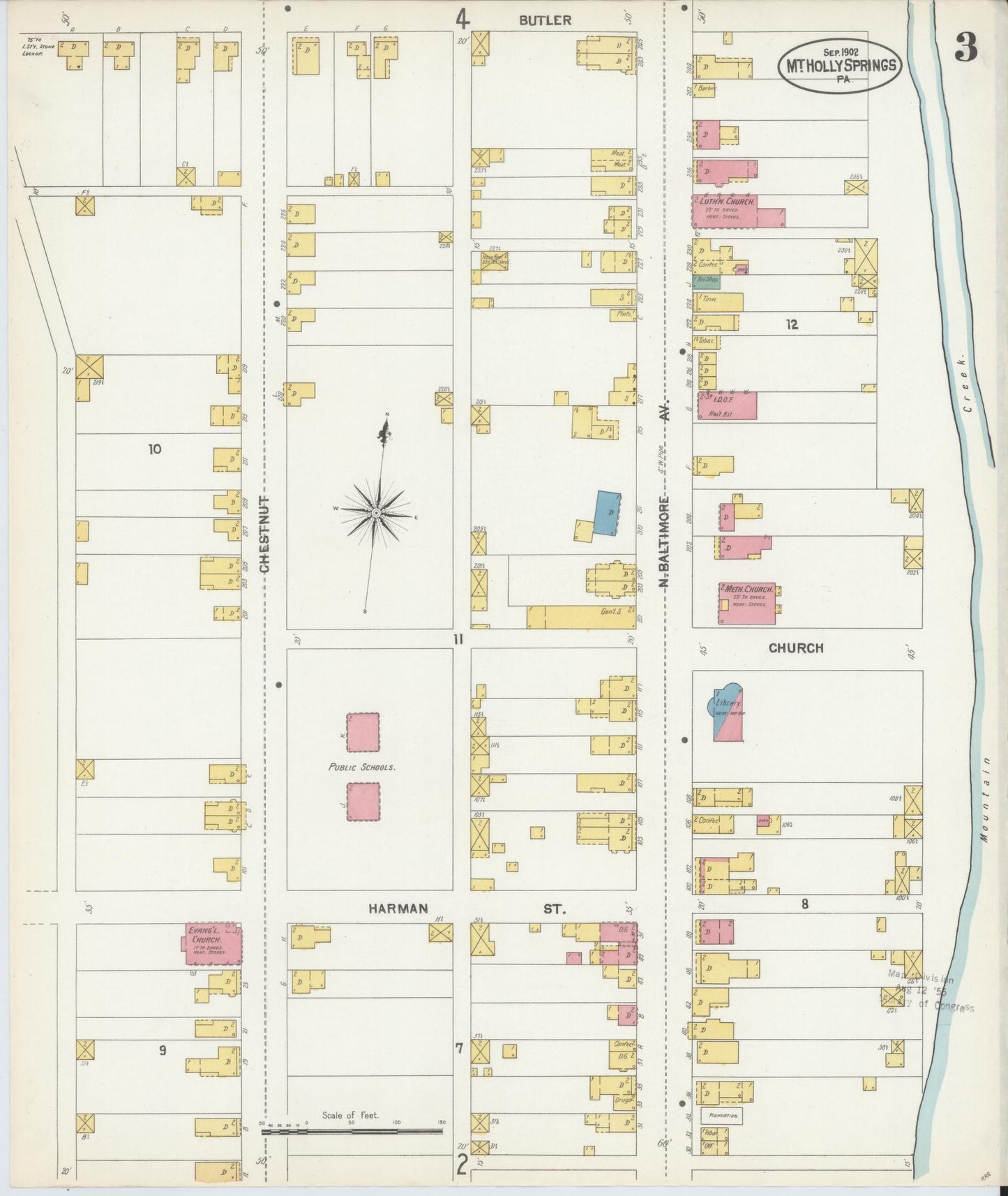 Sanborn Fire Insurance Map from Mount Holly Springs, Cumberland County, Pennsylvania (1902), Sheet #0003 - Historic Sanborn Fire Insurance Map Print, vintage old map wall art, antique decor, genealogy gift, Pennsylvania Pennsylvania map