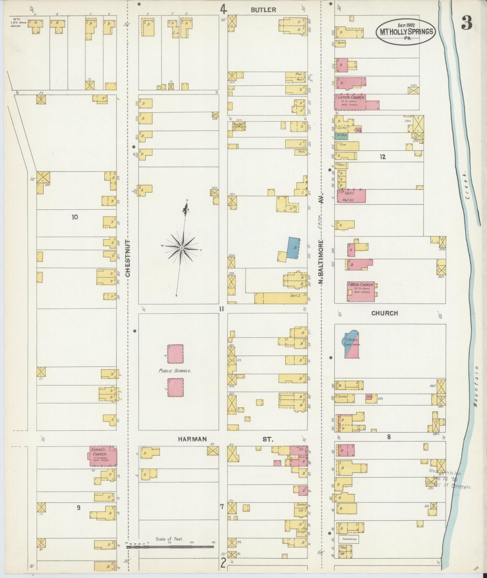 Sanborn Fire Insurance Map from Mount Holly Springs, Cumberland County, Pennsylvania (1902), Sheet #0003 - Historic Sanborn Fire Insurance Map Print, vintage old map wall art, antique decor, genealogy gift, Pennsylvania Pennsylvania map
