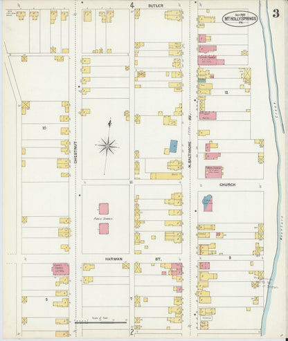 Sanborn Fire Insurance Map from Mount Holly Springs, Cumberland County, Pennsylvania (1902), Sheet #0003 - Historic Sanborn Fire Insurance Map Print, vintage old map wall art, antique decor, genealogy gift, Pennsylvania Pennsylvania map