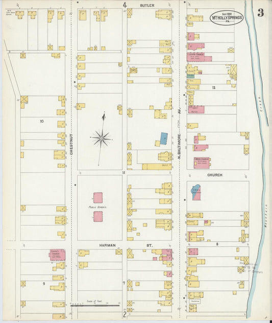 Sanborn Fire Insurance Map from Mount Holly Springs, Cumberland County, Pennsylvania (1902), Sheet #0003 - Historic Sanborn Fire Insurance Map Print, vintage old map wall art, antique decor, genealogy gift, Pennsylvania Pennsylvania map