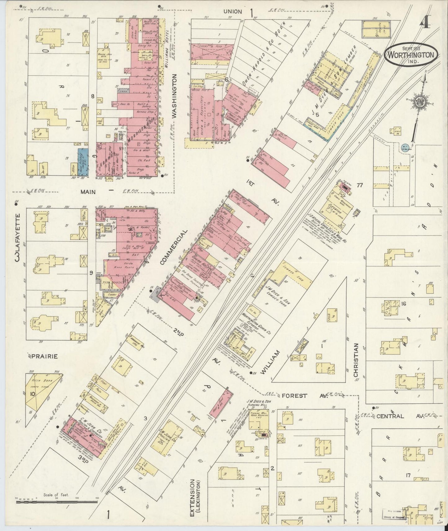 Sanborn Fire Insurance Map from Worthington, Greene County, Indiana (1913), Sheet #0004 - Complete Map Set gallery image, historic Sanborn map, vintage wall art, Indiana Indiana
