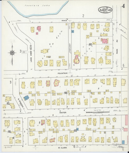 Sanborn Fire Insurance Map from Albert Lea, Freeborn County, Minnesota (1918), Sheet #0004 - Historic Sanborn Fire Insurance Map Print, vintage old map wall art, antique decor, genealogy gift, Minnesota Minnesota map