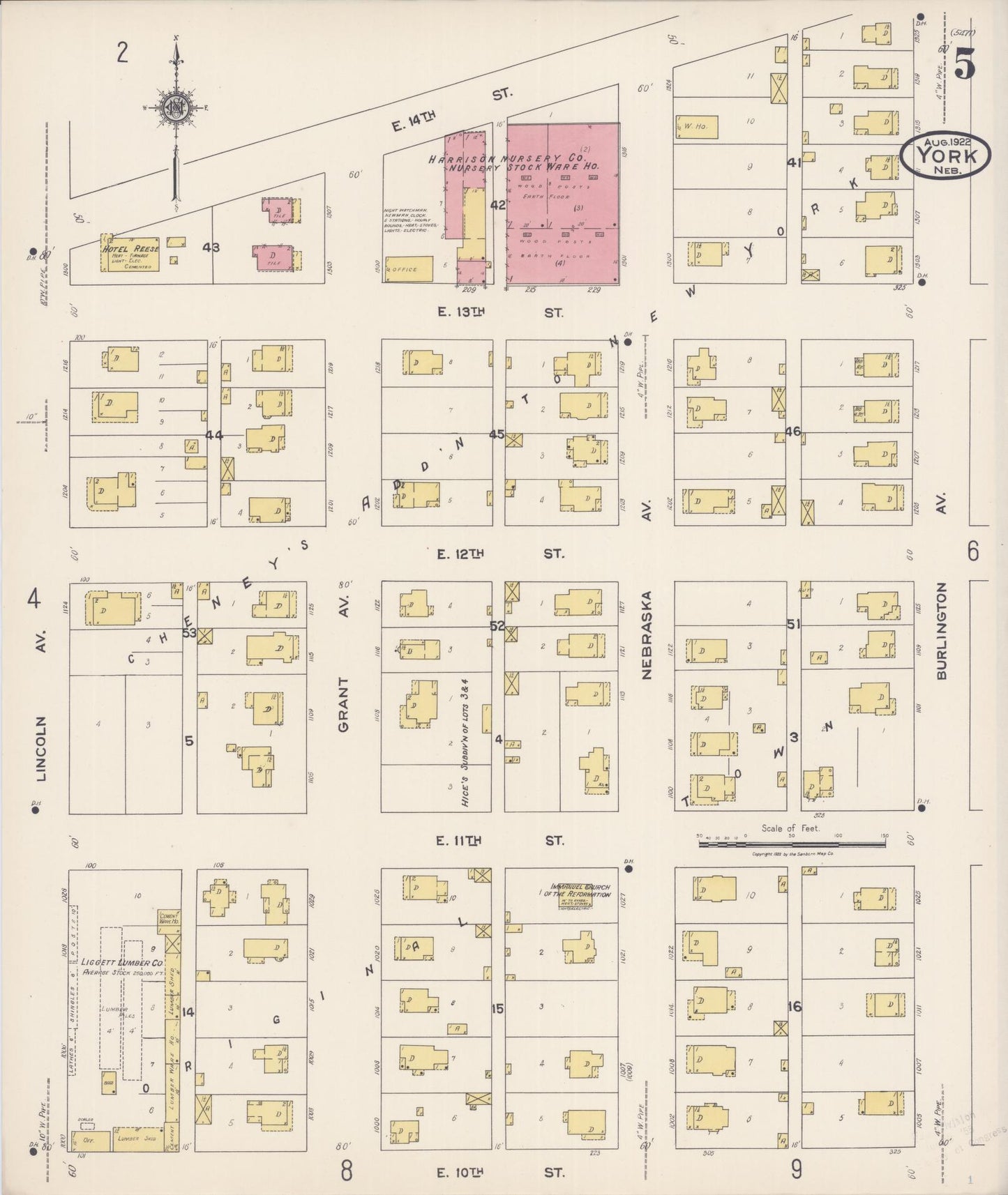 Sanborn Fire Insurance Map from York, York County, Nebraska (1922), Sheet #0005 - Complete Map Set gallery image, historic Sanborn map, vintage wall art, Nebraska Nebraska