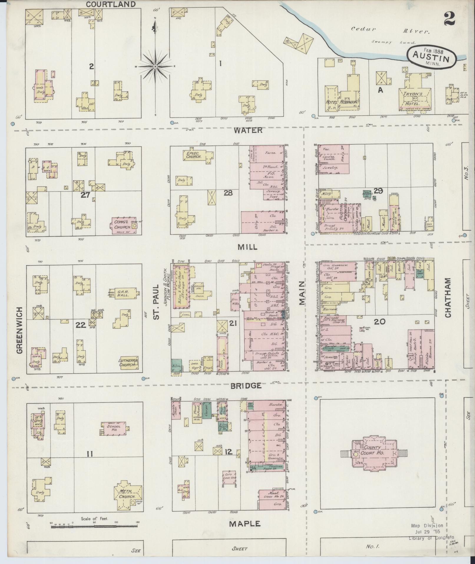 Sanborn Fire Insurance Map from Austin, Mower County, Minnesota (1888), Sheet #0002 - Complete Map Set gallery image, historic Sanborn map, vintage wall art, Minnesota Minnesota