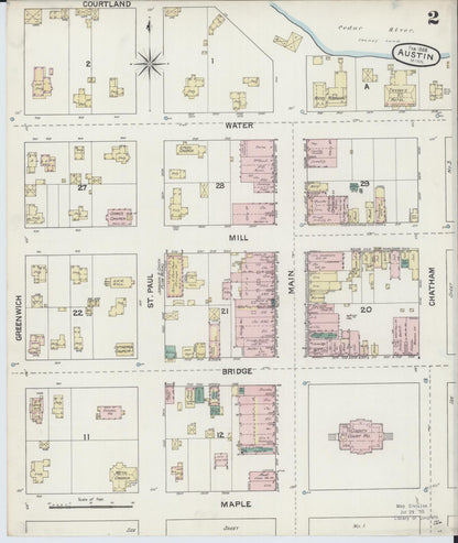 Sanborn Fire Insurance Map from Austin, Mower County, Minnesota (1888), Sheet #0002 - Complete Map Set gallery image, historic Sanborn map, vintage wall art, Minnesota Minnesota