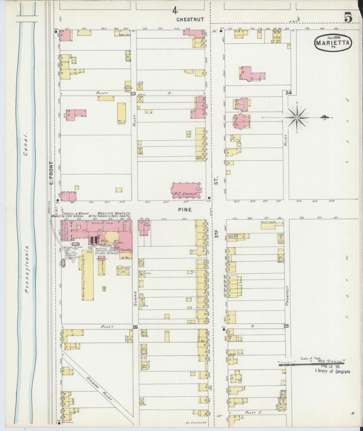 Sanborn Fire Insurance Map from Marietta, Lancaster County, Pennsylvania (1896), Sheet #0005 - Historic Sanborn Fire Insurance Map Print, vintage old map wall art, antique decor, genealogy gift, Pennsylvania Pennsylvania map