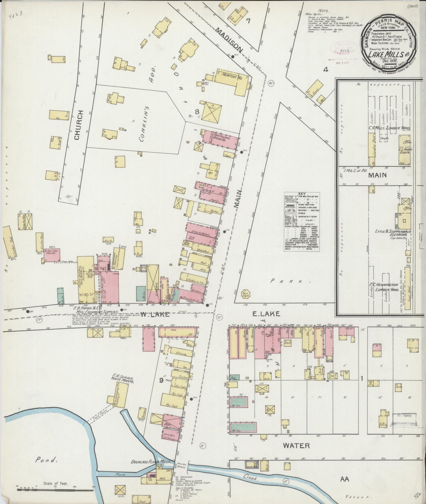 Sanborn Fire Insurance Map from Lake Mills, Jefferson County, Wisconsin (1892), Sheet #0001 - Historic Sanborn Fire Insurance Map Print, vintage old map wall art, antique decor, genealogy gift, Wisconsin Wisconsin map