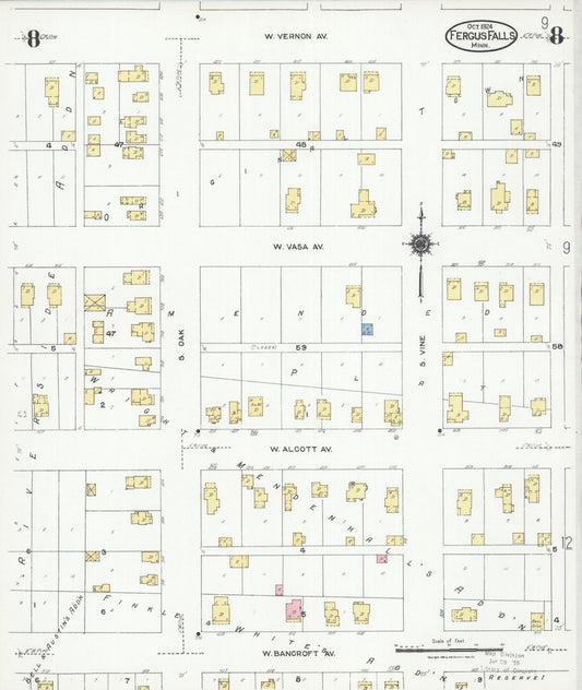 Sanborn Fire Insurance Map from Fergus Falls, Otter Tail County, Minnesota (1924), Sheet #0008 - Historic Sanborn Fire Insurance Map Print, vintage old map wall art, antique decor, genealogy gift, Minnesota Minnesota map