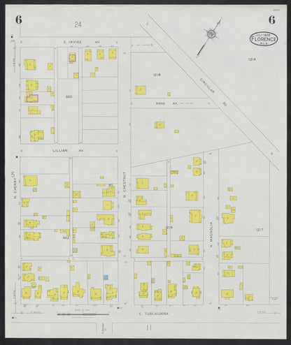 Sanborn Fire Insurance Map from Florence, Lauderdale County, Alabama (1928), Sheet #0006 - Complete Map Set gallery image, historic Sanborn map, vintage wall art, Alabama Alabama