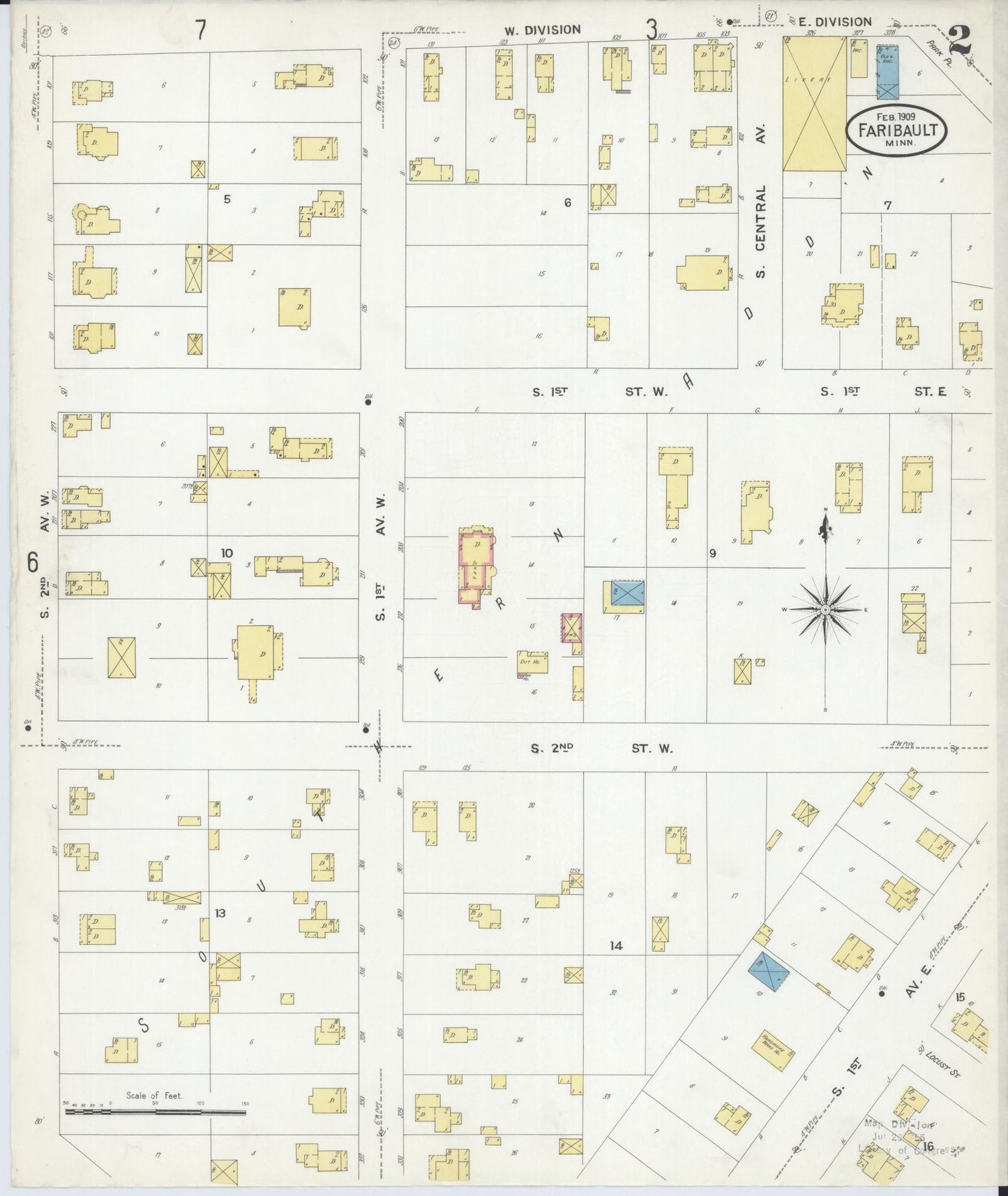 Sanborn Fire Insurance Map from Faribault, Rice County, Minnesota (1909), Sheet #0002 - Complete Map Set gallery image, historic Sanborn map, vintage wall art, Minnesota Minnesota