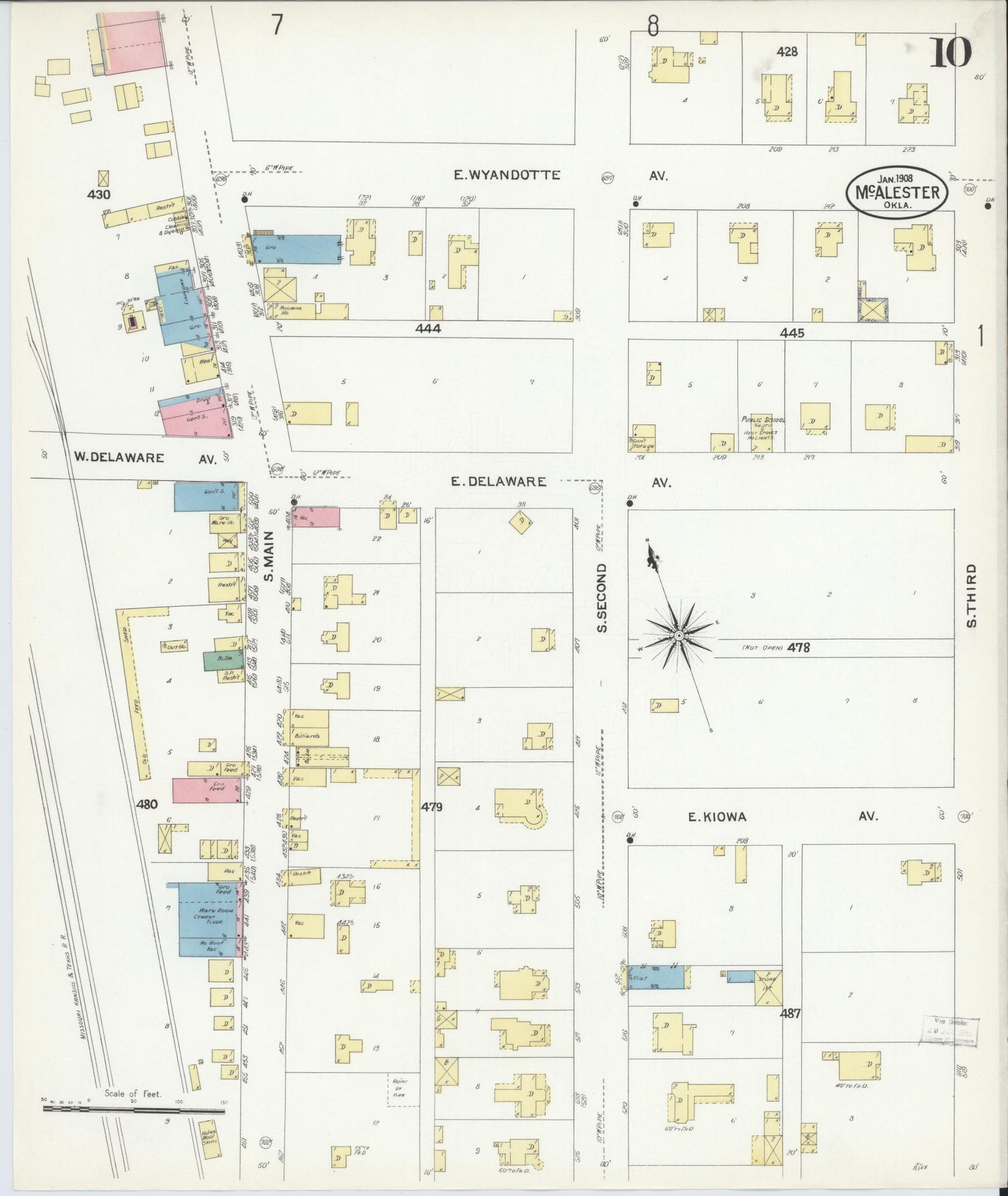 Sanborn Fire Insurance Map from McAlester, Pittsburg County, Oklahoma (1908), Sheet #0010 - Complete Map Set gallery image, historic Sanborn map, vintage wall art, Oklahoma Oklahoma